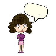 cartoon happy woman with folded arms speech bubble N9