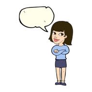 cartoon happy woman looking over with speech bubble N5