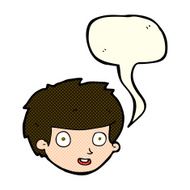 cartoon happy boy&#039;s face with speech bubble N9