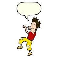 cartoon happy man doing funny dance with speech bubble N9