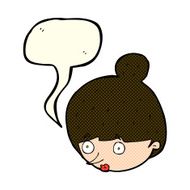 cartoon surprised woman&#039;s face with speech bubble N5