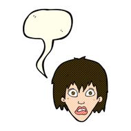 cartoon frightened woman with speech bubble N13