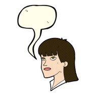 cartoon serious woman with speech bubble N8