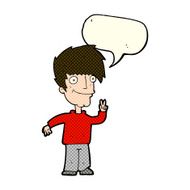 cartoon man giving peace sign with speech bubble N23