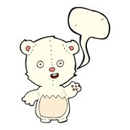 cartoon waving polar bear cub with speech bubble N18