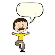 cartoon dancing man with mustache speech bubble N5