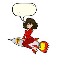 cartoon army pin up girl riding missile with speech bubble N5