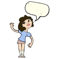 cartoon woman waving with speech bubble N139