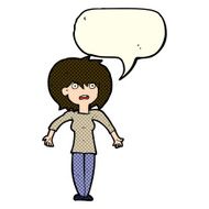cartoon woman shrugging shoulders with speech bubble N202