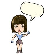 cartoon waving woman with speech bubble N64