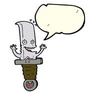 crazy cartoon knife character with speech bubble N5