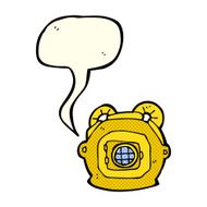 cartoon old deep sea diver helmet with speech bubble N3