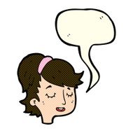 cartoon pretty female face with speech bubble N42