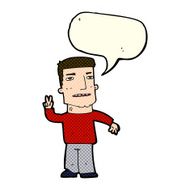 cartoon man giving peace sign with speech bubble N24