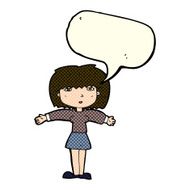 cartoon woman shrugging shoulders with speech bubble N203