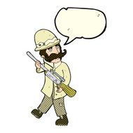 cartoon big game hunter with speech bubble N5