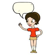 cartoon waving woman with speech bubble N67