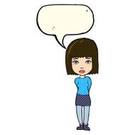 cartoon serious girl with speech bubble N4
