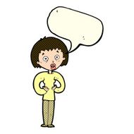 cartoon woman gesturing at self with speech bubble N13