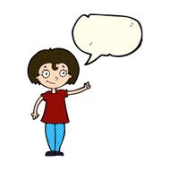 cartoon happy woman pointing with speech bubble N29