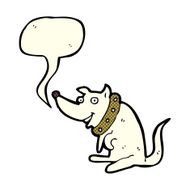 cartoon happy dog in big collar with speech bubble N5