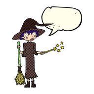 cartoon witch casting spell with speech bubble N10