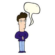 cartoon jaded man with speech bubble N7