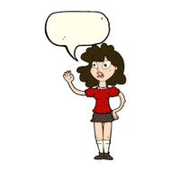 cartoon worried woman waving with speech bubble N9