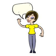 cartoon woman waving with speech bubble N140