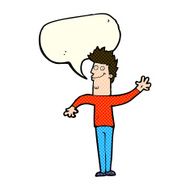 cartoon happy waving man with speech bubble N5