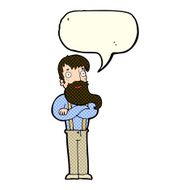 cartoon bearded hipster man with speech bubble N5