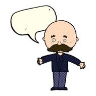 cartoon bald man with open arms speech bubble N5