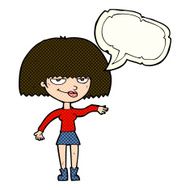 cartoon smug woman making dismissive gesture with speech bubble N5