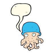 cartoon alien head wearing hat with speech bubble N5