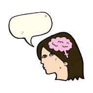 cartoon female head with brain symbol speech bubble N9