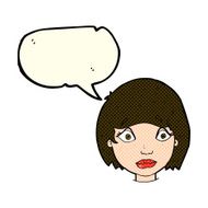 cartoon worried female face with speech bubble N5