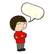 cartoon boy with folded arms speech bubble N7