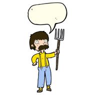 cartoon farmer with pitchfork speech bubble N5