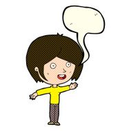 cartoon happy girl waving with speech bubble N4