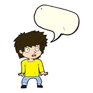 cartoon frightened boy with speech bubble N8