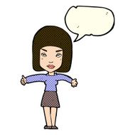 cartoon woman giving thumbs up symbol with speech bubble N28