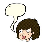 cartoon happy female face with speech bubble N85