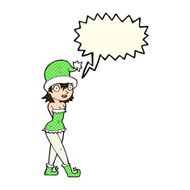 cartoon woman in christmas elf costume with speech bubble N5