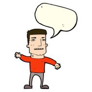 cartoon waving stressed man with speech bubble N5