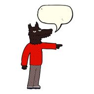 cartoon wolf man pointing with speech bubble N5