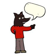 cartoon wolf man pointing with speech bubble N6