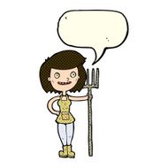 cartoon happy farmer girl with speech bubble N5