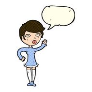 cartoon pretty woman waving with speech bubble N39