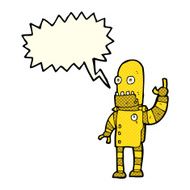 cartoon waving gold robot with speech bubble N3