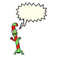 cartoon dancing christmas candy cane with speech bubble N8